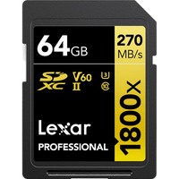 Lexar 64GB Professional 1800x UHS-II U3 Class 10 SDXC GOLD Series Memory Car 0
