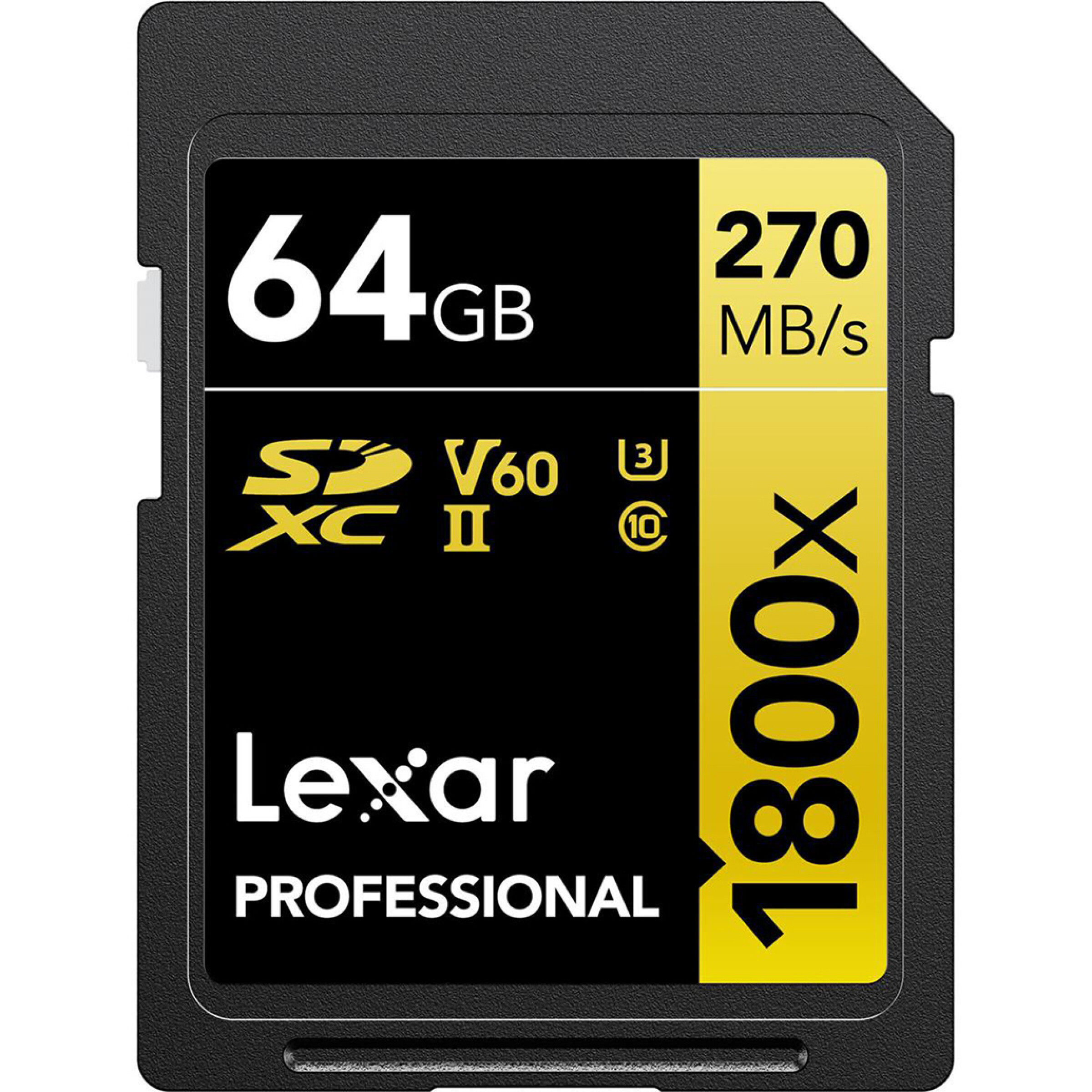 Lexar 64GB Professional 1800x UHS-II U3 Class 10 SDXC GOLD Series Memory Car