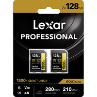 Lexar 128GB Professional 1800x UHS-II U3 Class 10 SDXC GOLD Series Memory Ca 2