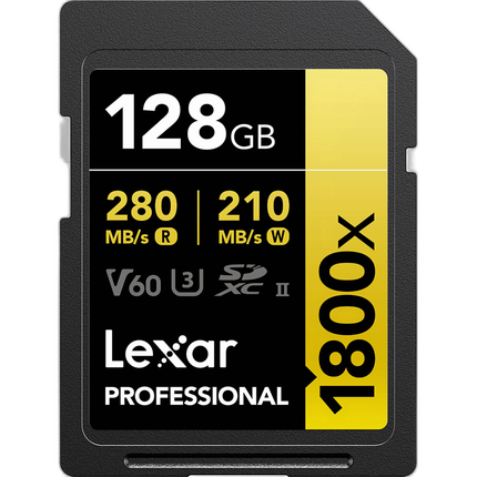 Lexar 128GB Professional 1800x UHS-II U3 Class 10 SDXC GOLD Series Memory Ca