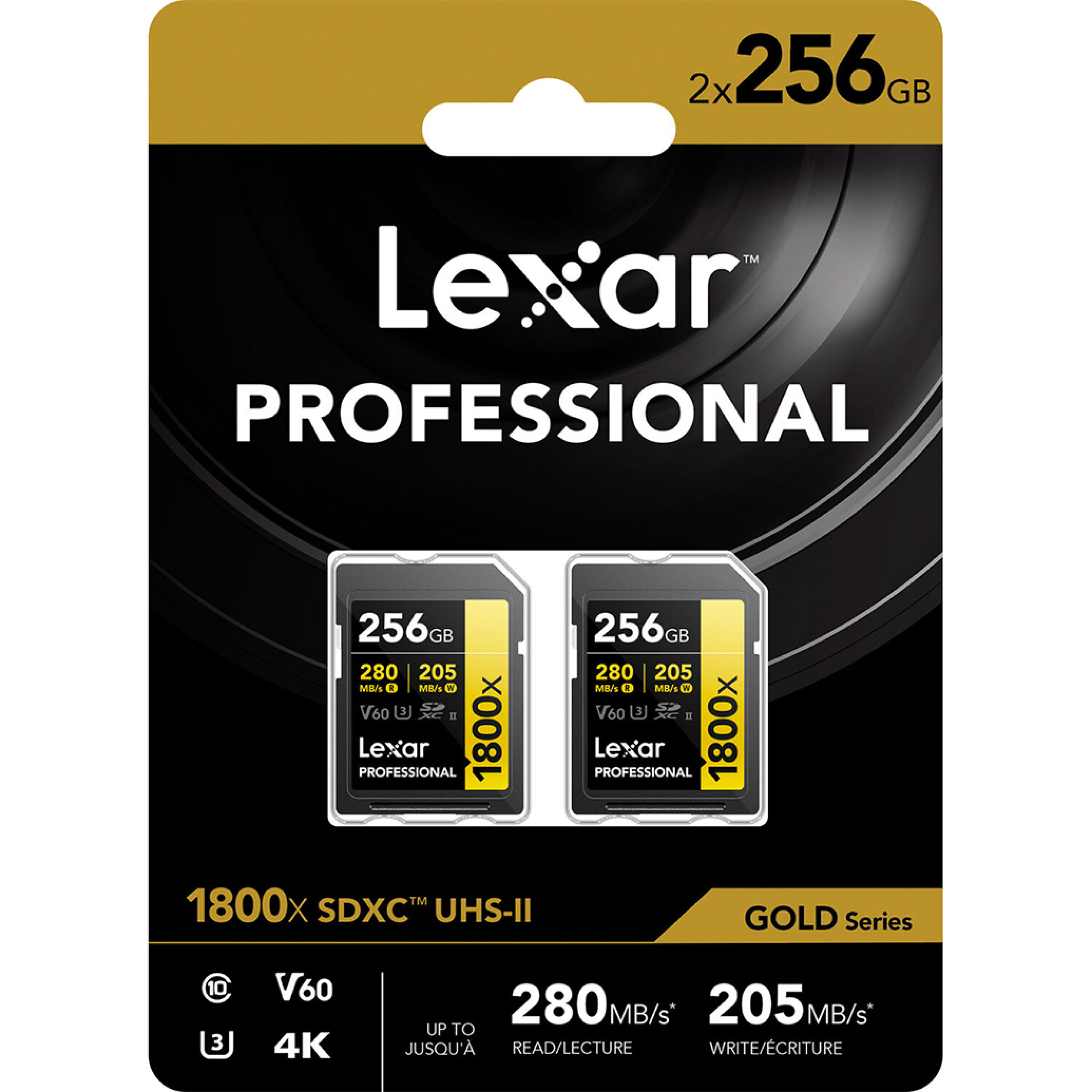 Lexar 256GB Professional 1800x UHS-II U3 Class 10 SDXC GOLD Series Memory Ca