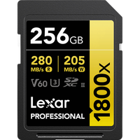Lexar 256GB Professional 1800x UHS-II U3 Class 10 SDXC GOLD Series Memory Ca 0