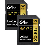 Lexar 64GB Professional 2000x UHS-II U3 V90 Class 10 SDXC Memory Card (2-Pac 0