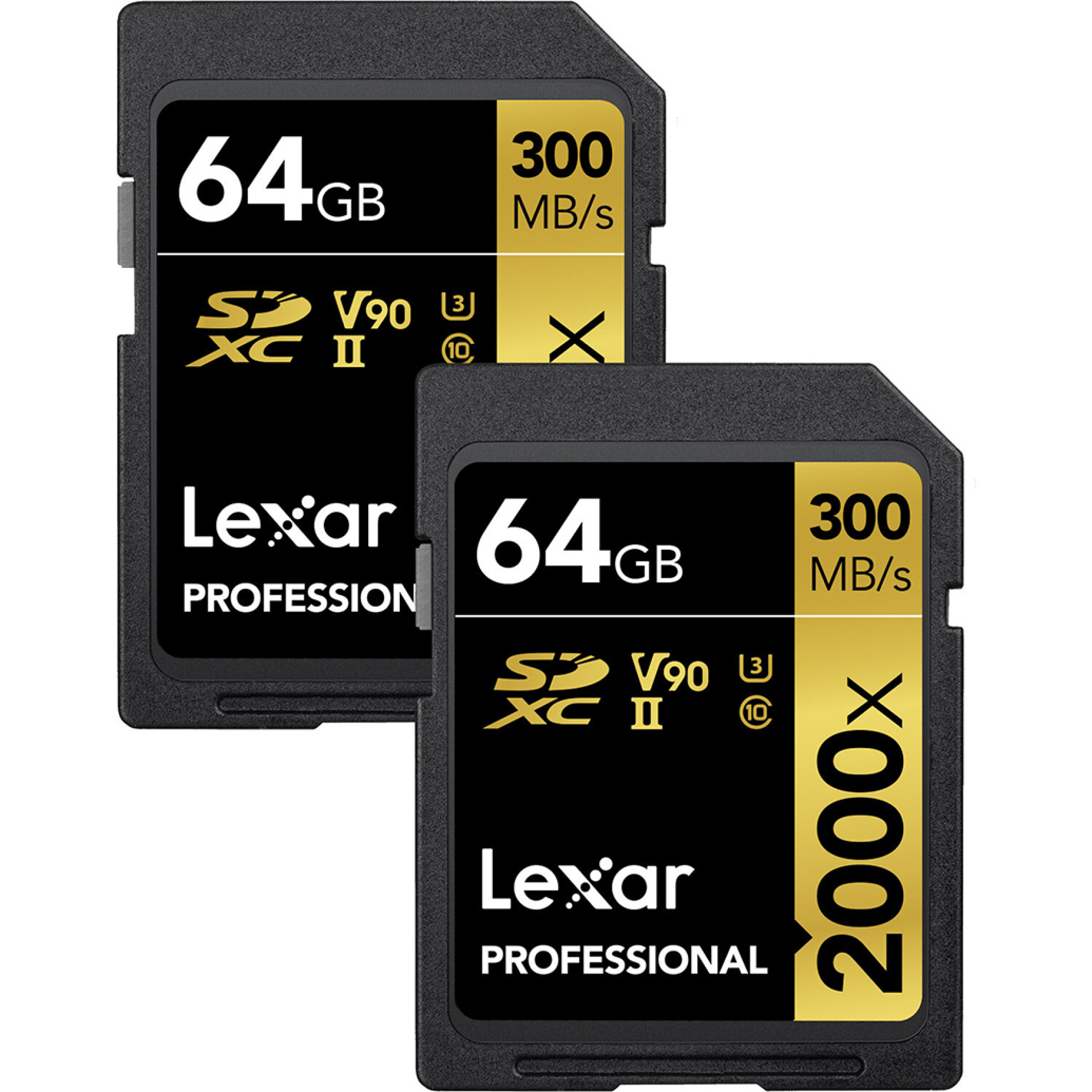 Lexar 64GB Professional 2000x UHS-II U3 V90 Class 10 SDXC Memory Card (2-Pac