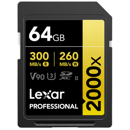 Lexar 64GB Professional 2000x UHS-II U3 V90 Class 10 SDXC Memory Card