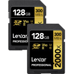 Lexar 128GB Professional 2000x UHS-II U3 V90 Class 10 SDXC Memory Card (2-Pa 0