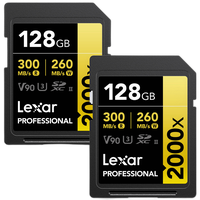 Lexar 128GB Professional 2000x UHS-II U3 V90 Class 10 SDXC Memory Card (2-Pa 0
