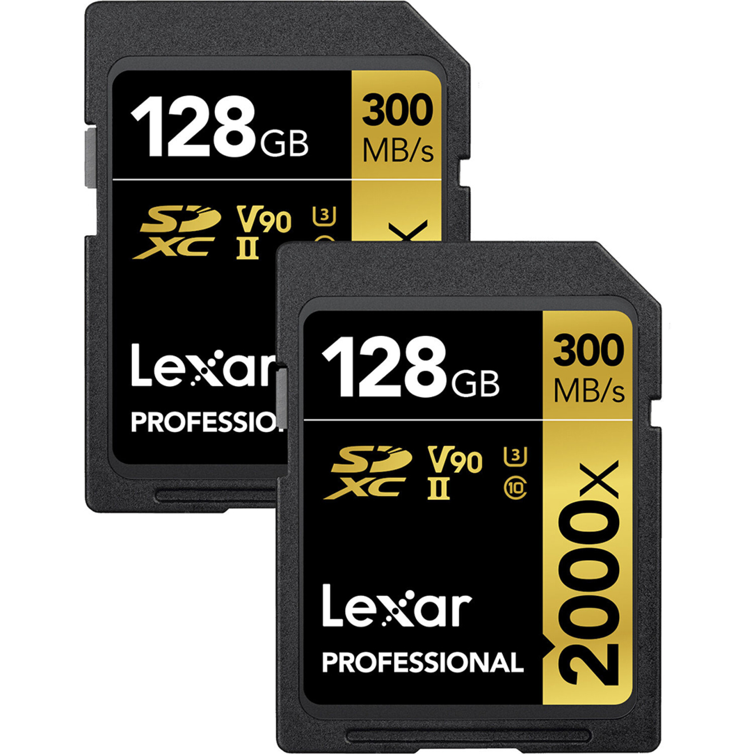 Lexar 128GB Professional 2000x UHS-II U3 V90 Class 10 SDXC Memory Card (2-Pa