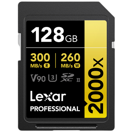 Lexar 128GB Professional 2000x UHS-II U3 V90 Class 10 SDXC Memory Card