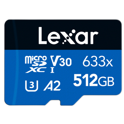 Lexar 512GB High Performance 633x UHS-I U3 V30 Class 10 MicroSDXC Memory Car