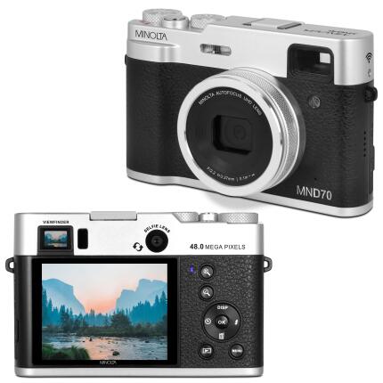 MINOLTA MND70 Retro 48 MP AF / 5K Ultra HD Dual Lens Camera w/WiFi (Silver/B