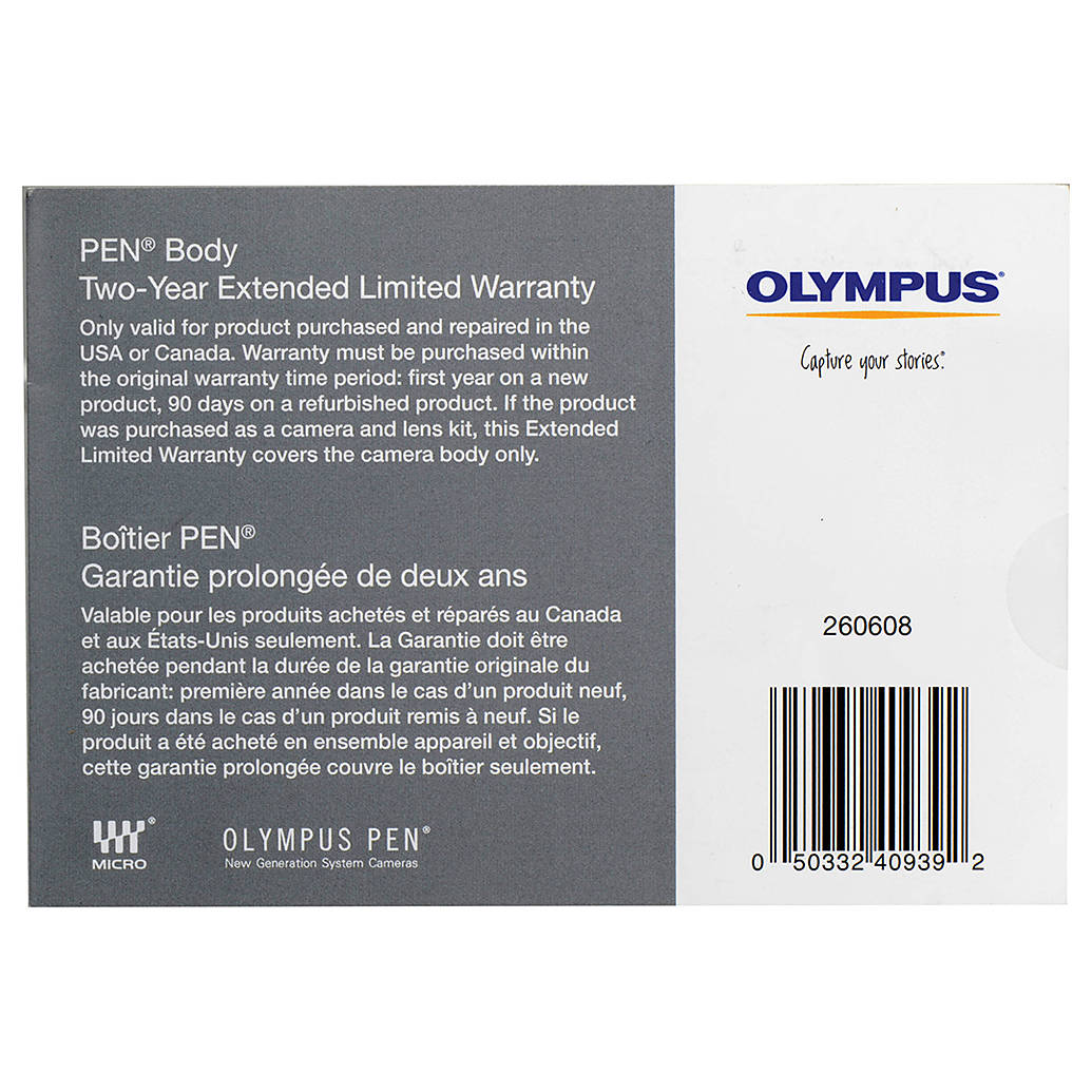 Olympus 2 Year Extended Warranty for Pen Cameras