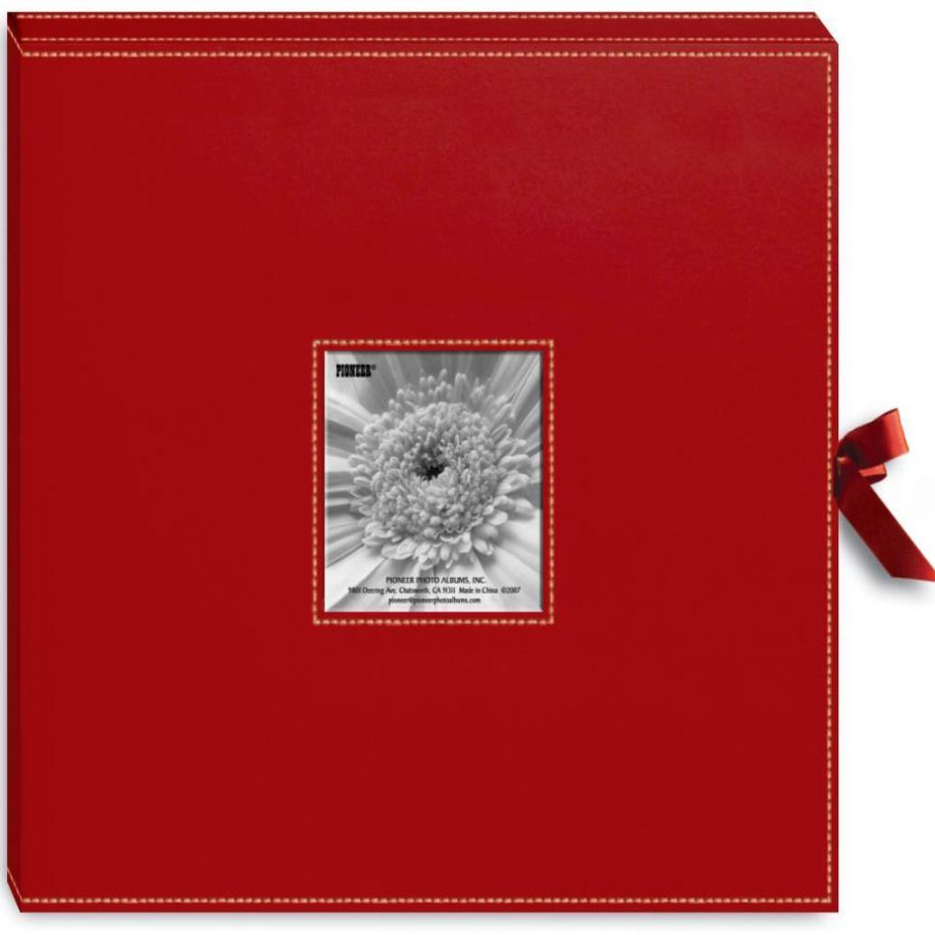 Pioneer Sewn 3-Ring Frame Scrapbook Boxes with Ribbon Closure - Red