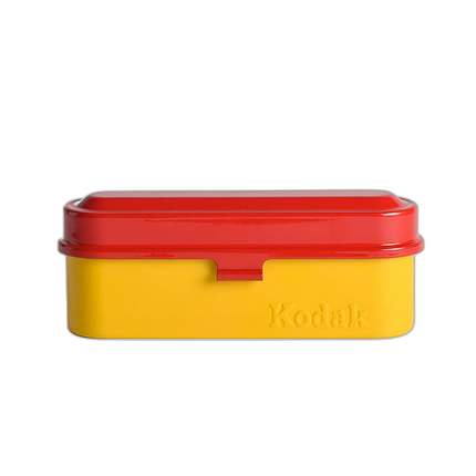 Kodak steel 135 film case w/ red lid and yellow body