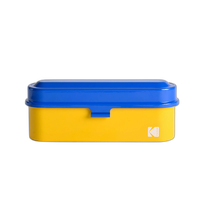 Kodak steel 135 film case w/ blue lid and yellow body 1