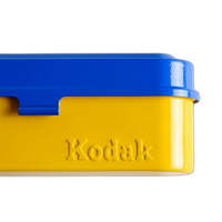 Kodak steel 135 film case w/ blue lid and yellow body 5