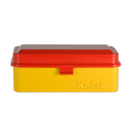 Kodak steel 120/135 film case w/ red lid and yellow body