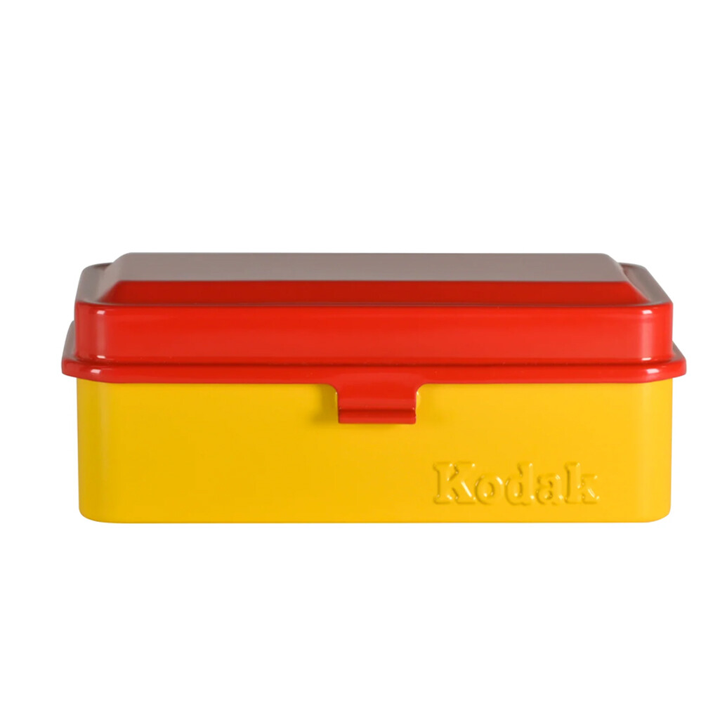 Kodak steel 120/135 film case w/ red lid and yellow body