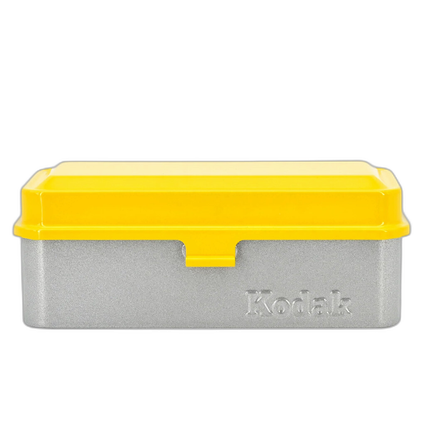 Kodak steel 120/135 film case w/ yellow lid and silver body