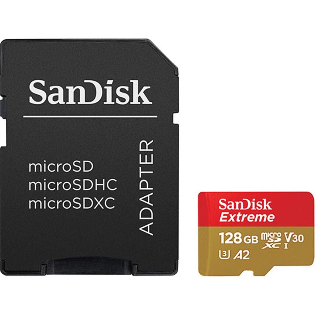 SanDisk 128GB Extreme microSDXC UHS-I 4K Class 10 Memory Card w/SD Adapter