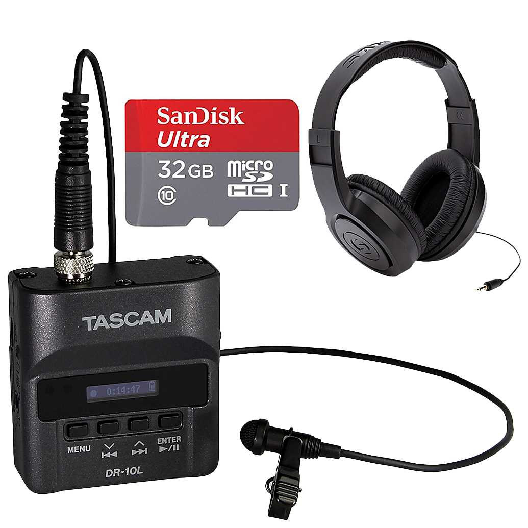 Tascam DR-10L Digital Audio Recorder w/ Lavalier Mic, 16GB Card, and  Headphone