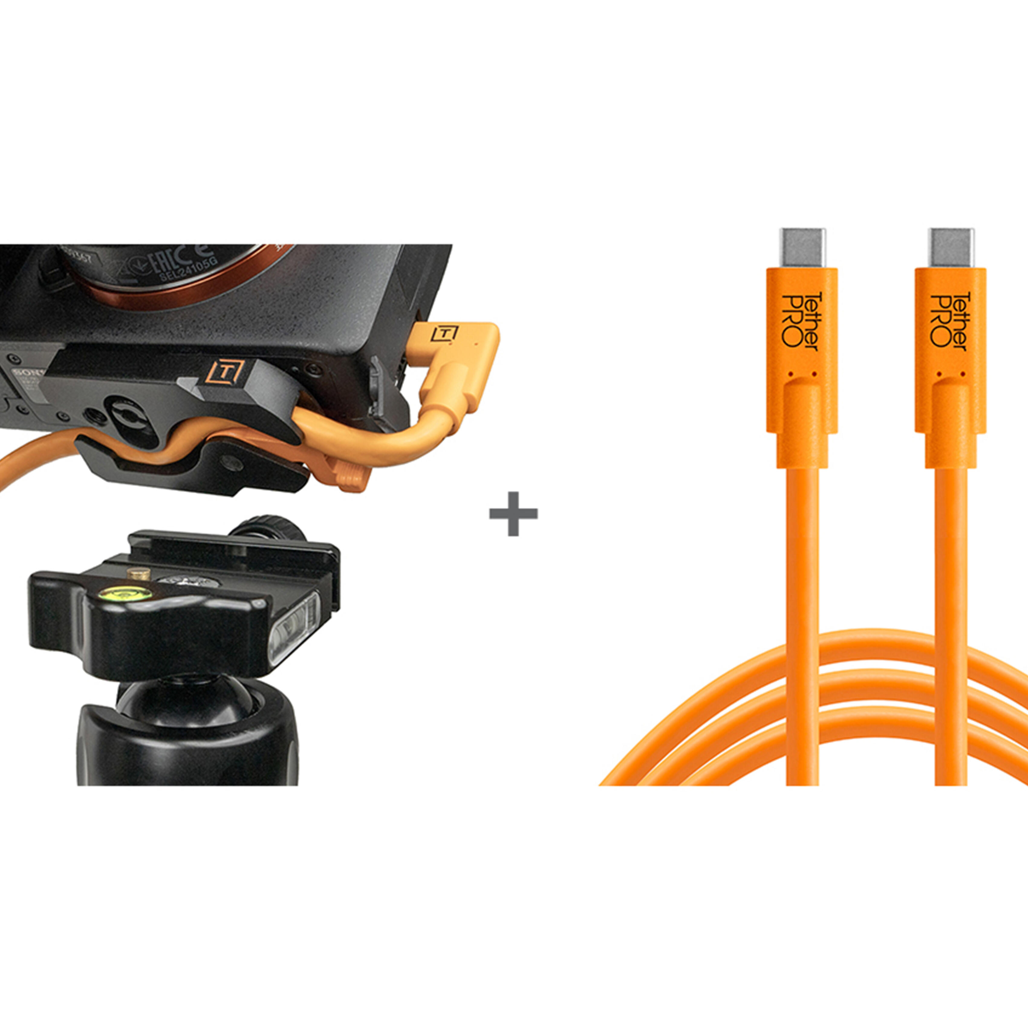 Tether Tools LeverLock Plate  and  TetherPro USB-C Cable Kit - 15FT  Orange