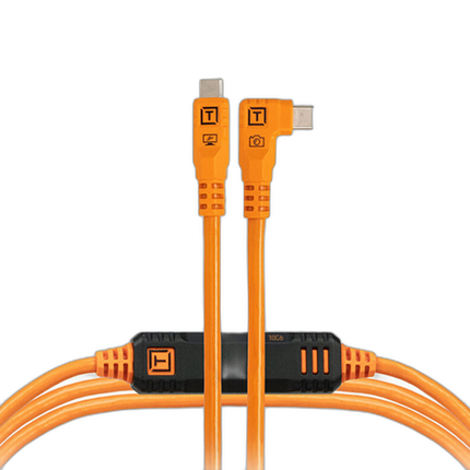 TetherPro Optima 10G USB-C Straight to Right High-Visibility Orange - 10ft