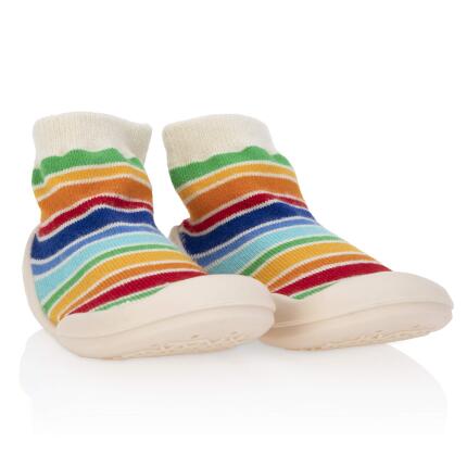 Nuby Baby Rubber Shoes Medium Whiteredyellowblue Stripes