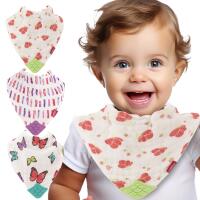 Nuby 3Pk Muslin Bandana Teeth Bib Butterfly Flowers Pink Strip 1