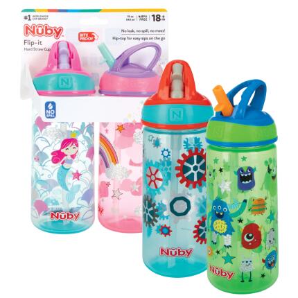 Nuby 2Pk 18Oz Hard Straw Flip-It Cu Pp Printed Cup