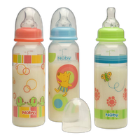 Nuby 8oz Clear Round with Silicone Nipple Printed Bottle 1