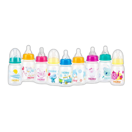 Nuby 4oz Clear Round with Silicone Nipple Printed Bottle