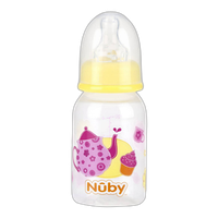 Nuby 4oz Clear Round with Silicone Nipple Printed Bottle 1