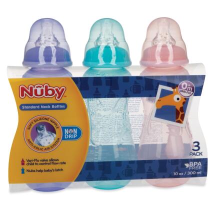 Nuby 3Pk 10Oz No Spill Bottles Girl Pink Purple And Coral