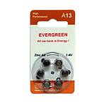Hearing Aid Batteries 13 6pk Evergreen Brand 1.4v 0