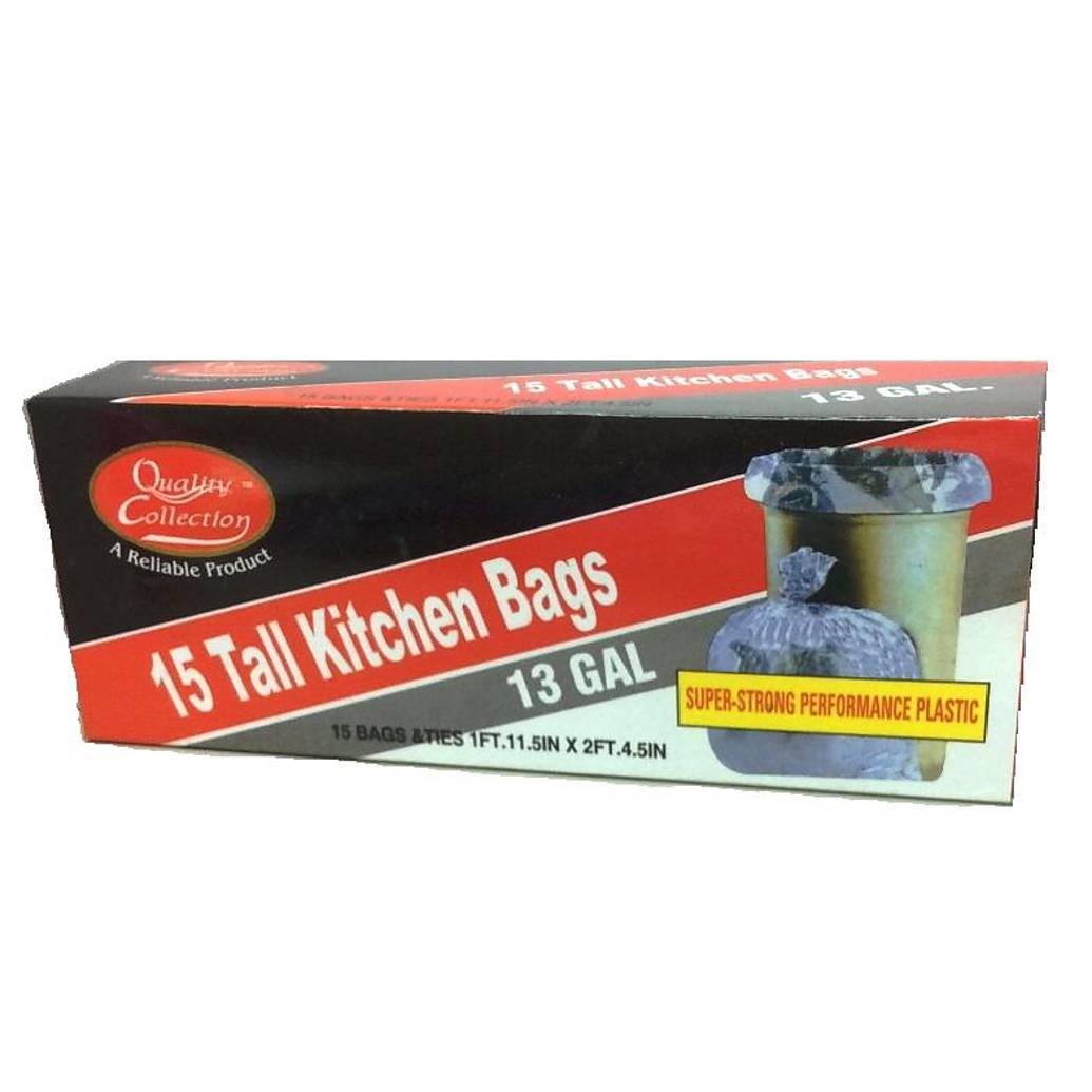 Kitchen Trash Bags 13gal 15ct Trash Bags w/Ties (Generic Brand)